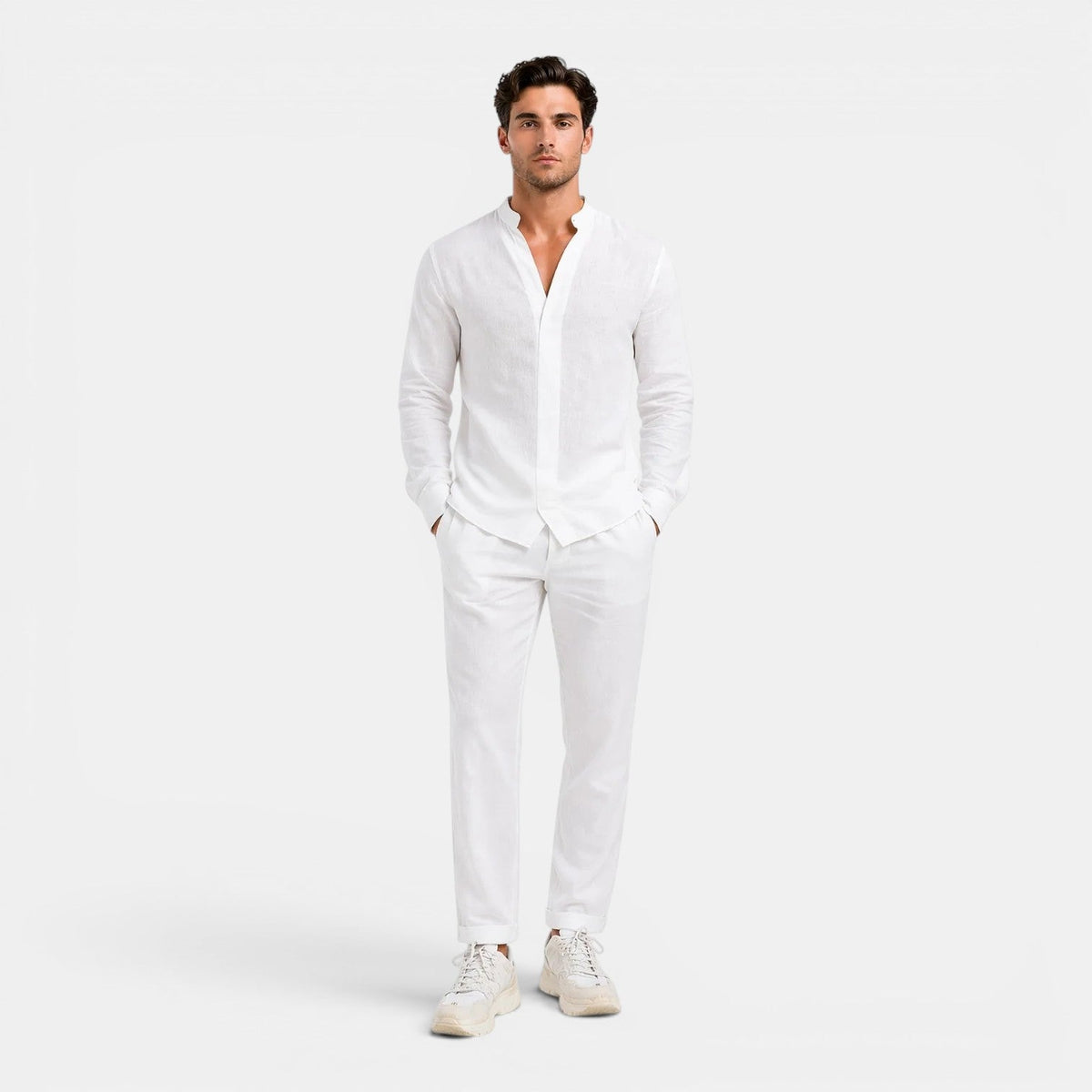 Entspanntes Leinen Set Herren Sommer Zweiteiler Hemd